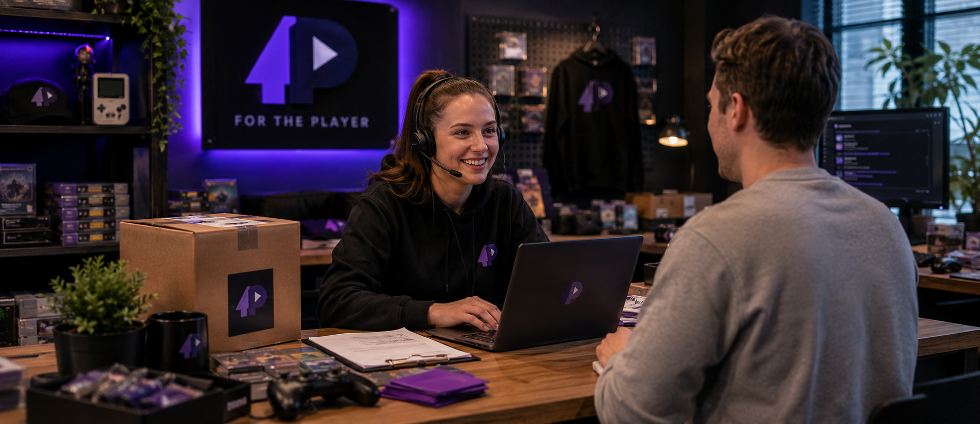 Klantenservice medewerker van For The Player helpt een klant