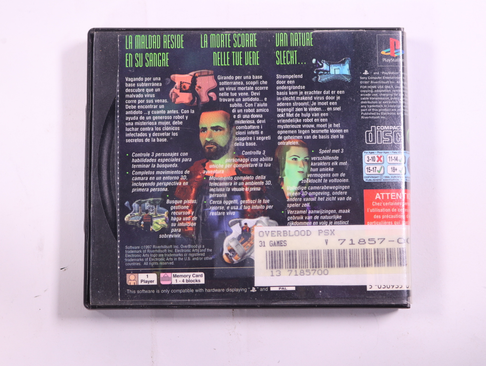 PlayStation 1 - OverBlood A3-D Sci-Fi Adventure [No Manual] - productfoto 3