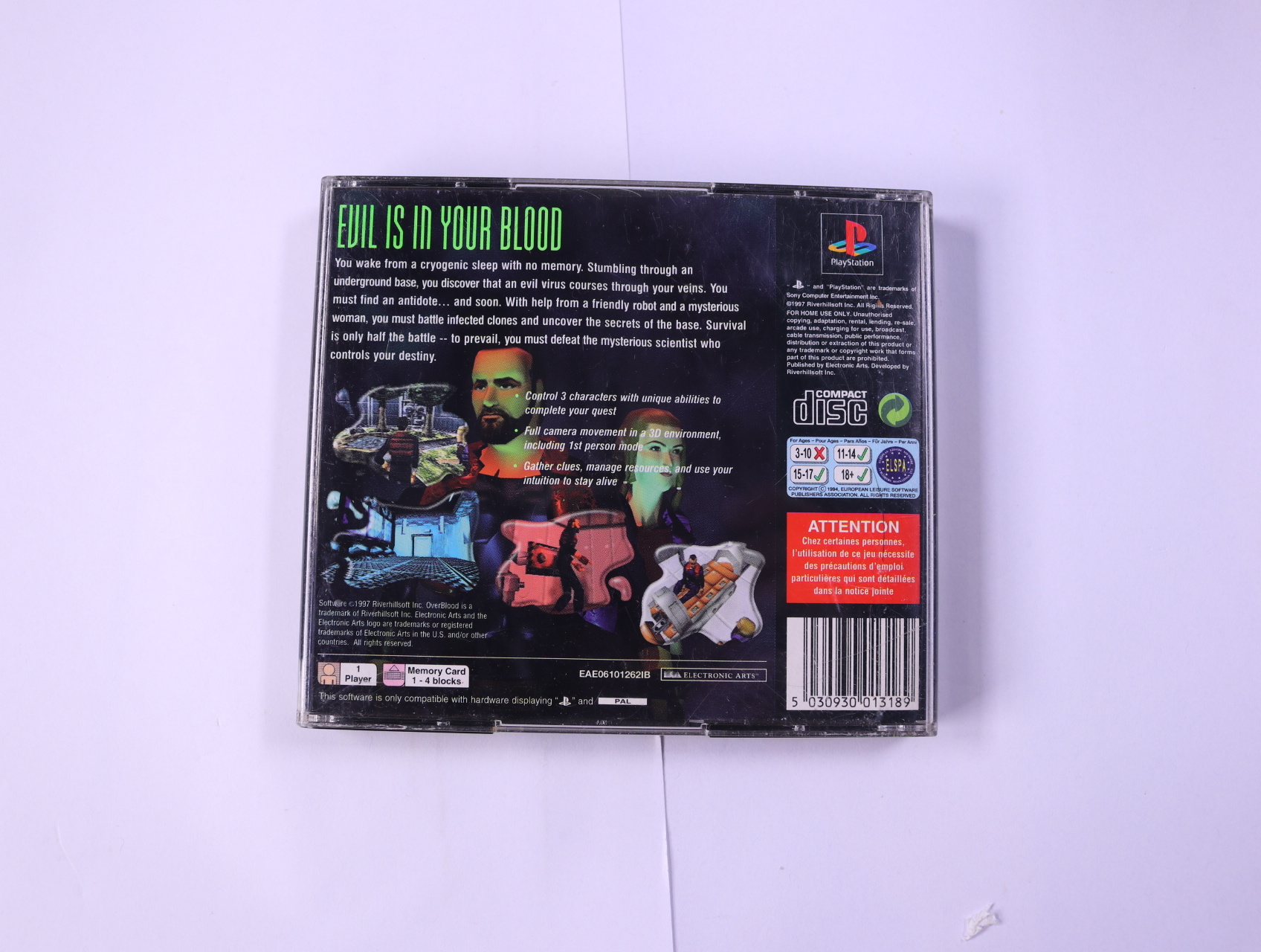 PlayStation 1 - OverBlood A3-D Sci-Fi Adventure - productfoto 2